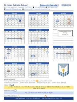 2022-2023 Academic Calendar- updated 9/9/22 : Saint Helen Catholic School